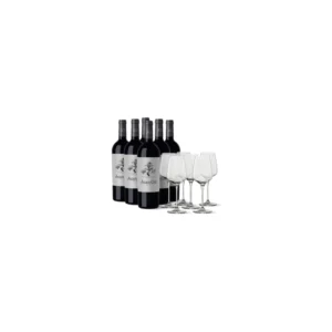 6 bottles Juan Gil Silver Label 12 meses + 6 glasses Wine bottles and glasses