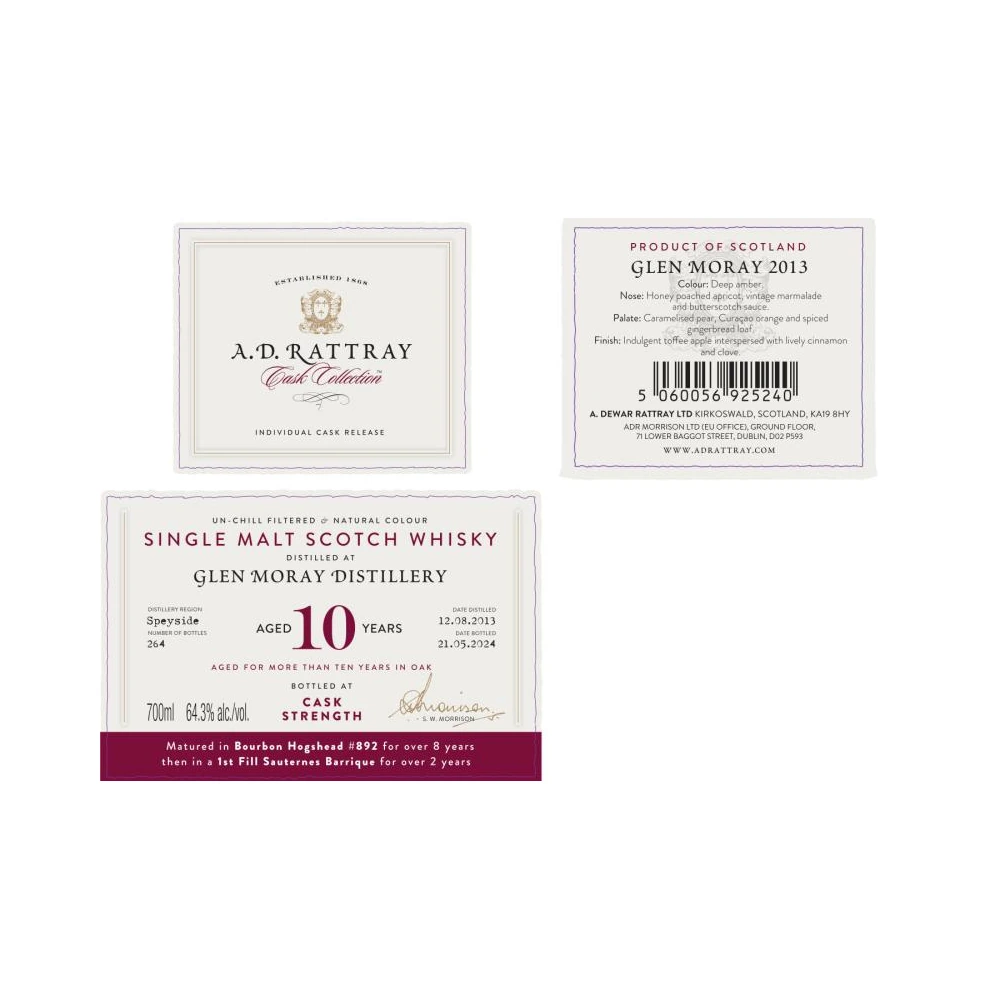 Glen Moray 10 Years Old 2013 Cask #892 (A.D. Rattray)