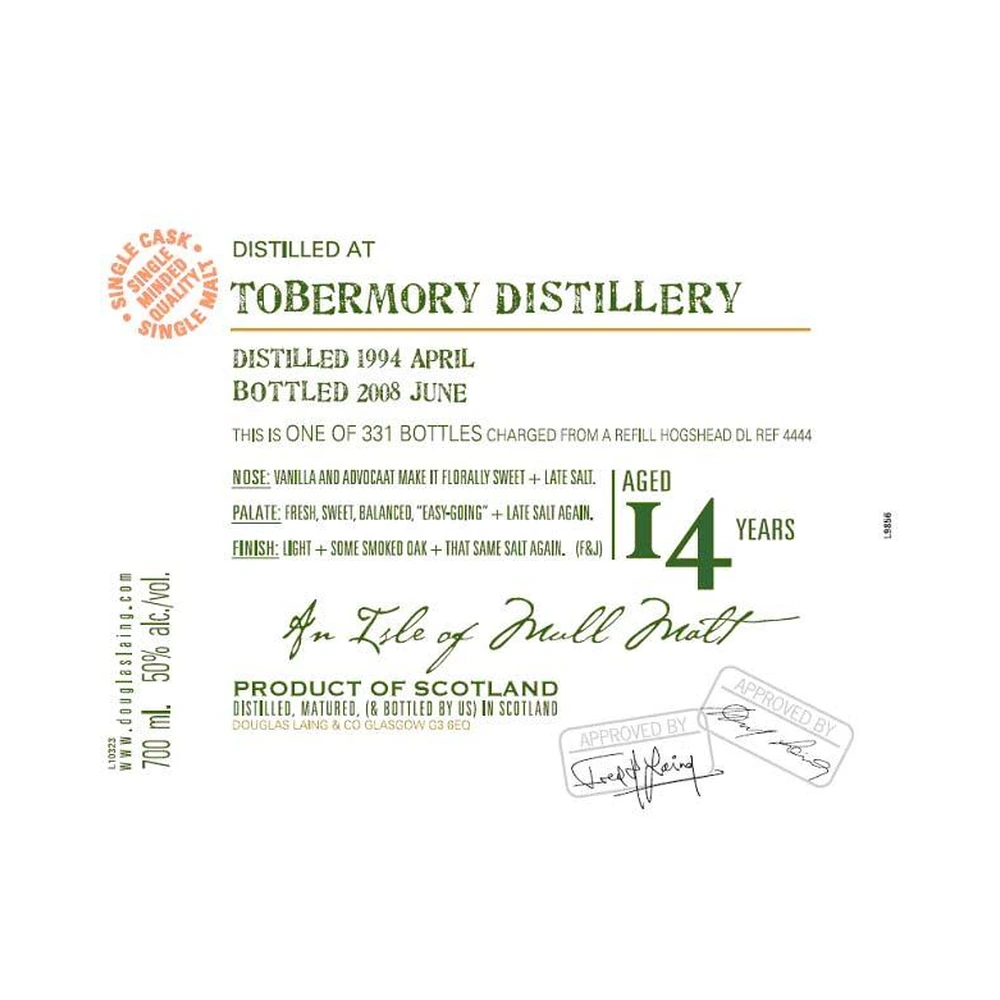 Tobermory 14 Years Old 1994 Cask #DL 4444 (Douglas Laing)