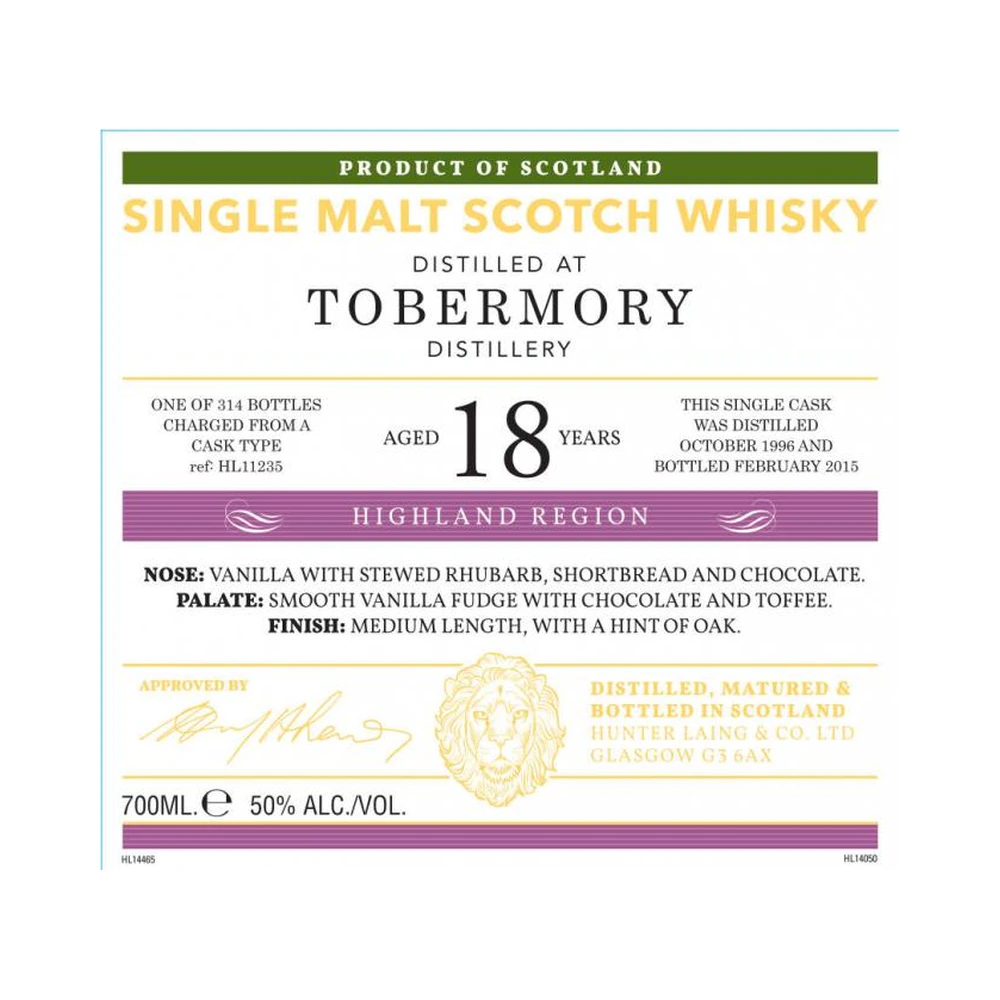 Tobermory 18 Years Old 1996 Cask #HL 11235 (Old Malt Cask)